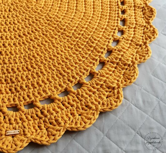 dywan w kolorze żółtym, ze sznurka bawełnianego, z wykończeniem