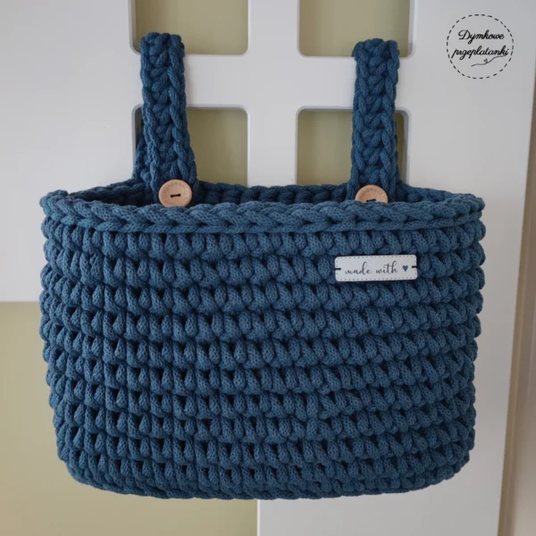 Duży organizer na łóżeczko ze sznurka na szydełku handmade