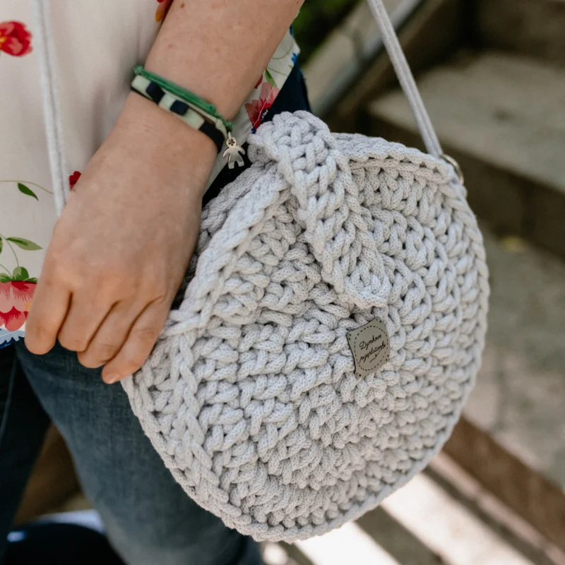szara torebka na ramię, ze sznurka bawełnianego, handmade